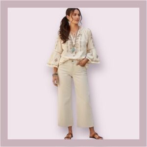 Eileen Fisher Petite Off White Wide Leg Crop Jeans